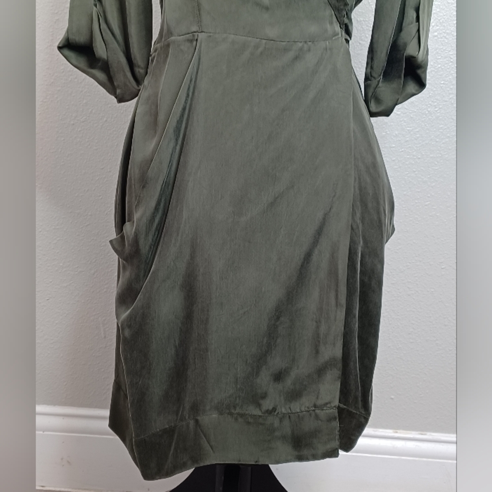 Diane Von Furstenburg Safari Satin Green Wrap Dress - Picture 4 of 16